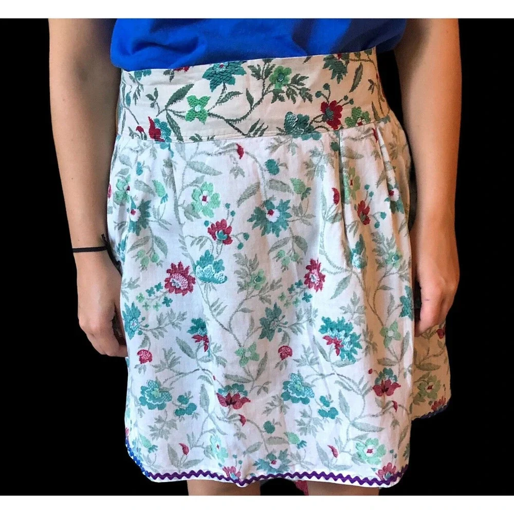 Vintage Floral Print Half Apron Tie Back Rick Rack Granny Chic 40's 50's Pocket